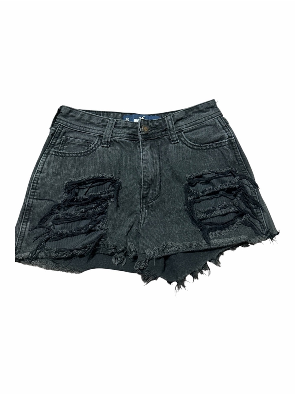 Hollister High Rise Boyfriend Black Distressed Ripped Denim Shorts Size 00 Jorts